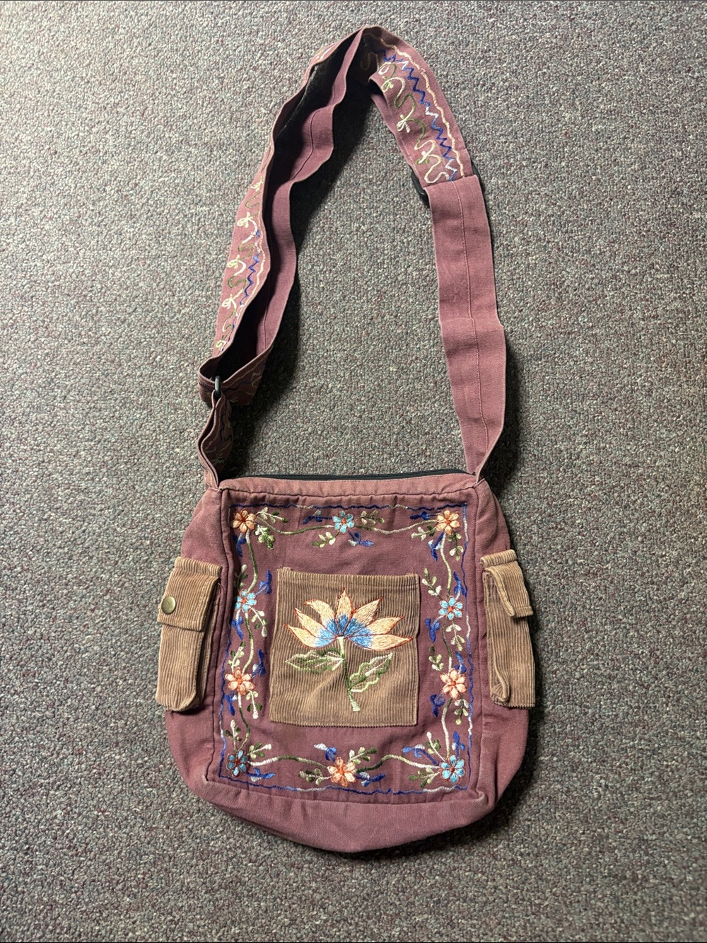 Blue Sky Plum Embroidered Crossbody Bag
